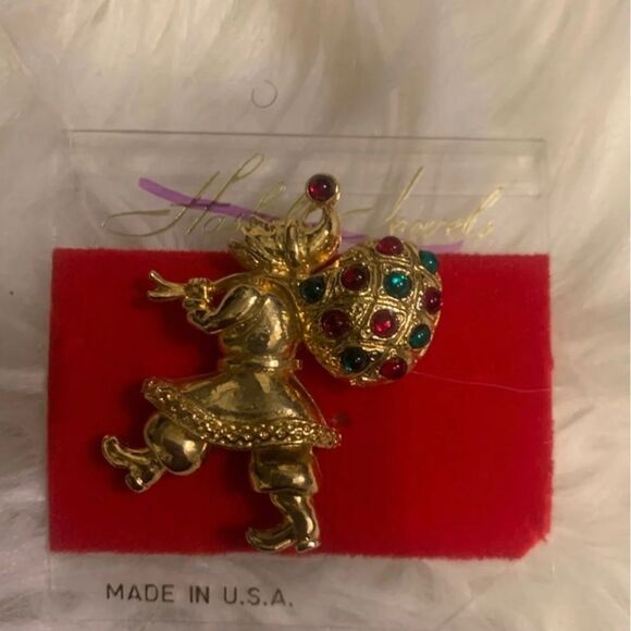 4 Vintage Haskell Jewels Christmas Rhinestone Gold Tone Brooches - Picture 6 of 6